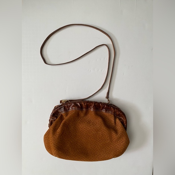 Furla Suede Vintage Brown Crossbody Gold Hardware looks like tiny cat paw prints